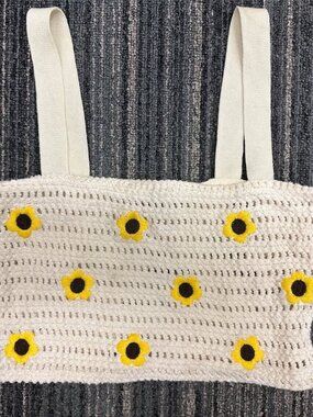 Zara Yellow Floral Crochet Knit Sunflower Sleeveless Cami Tank Top Size Small